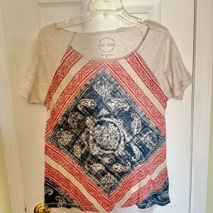 Lucky Brand Women's Beige and Navy Geometric Tee